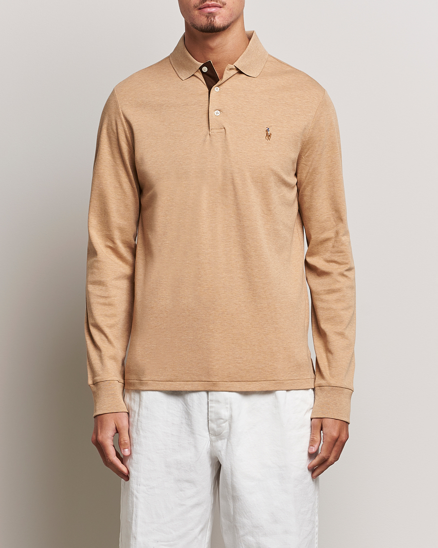 Heren | Poloshirts met lange mouwen | Polo Ralph Lauren | Luxury Pima Cotton Long Sleeve Polo Camel Heather