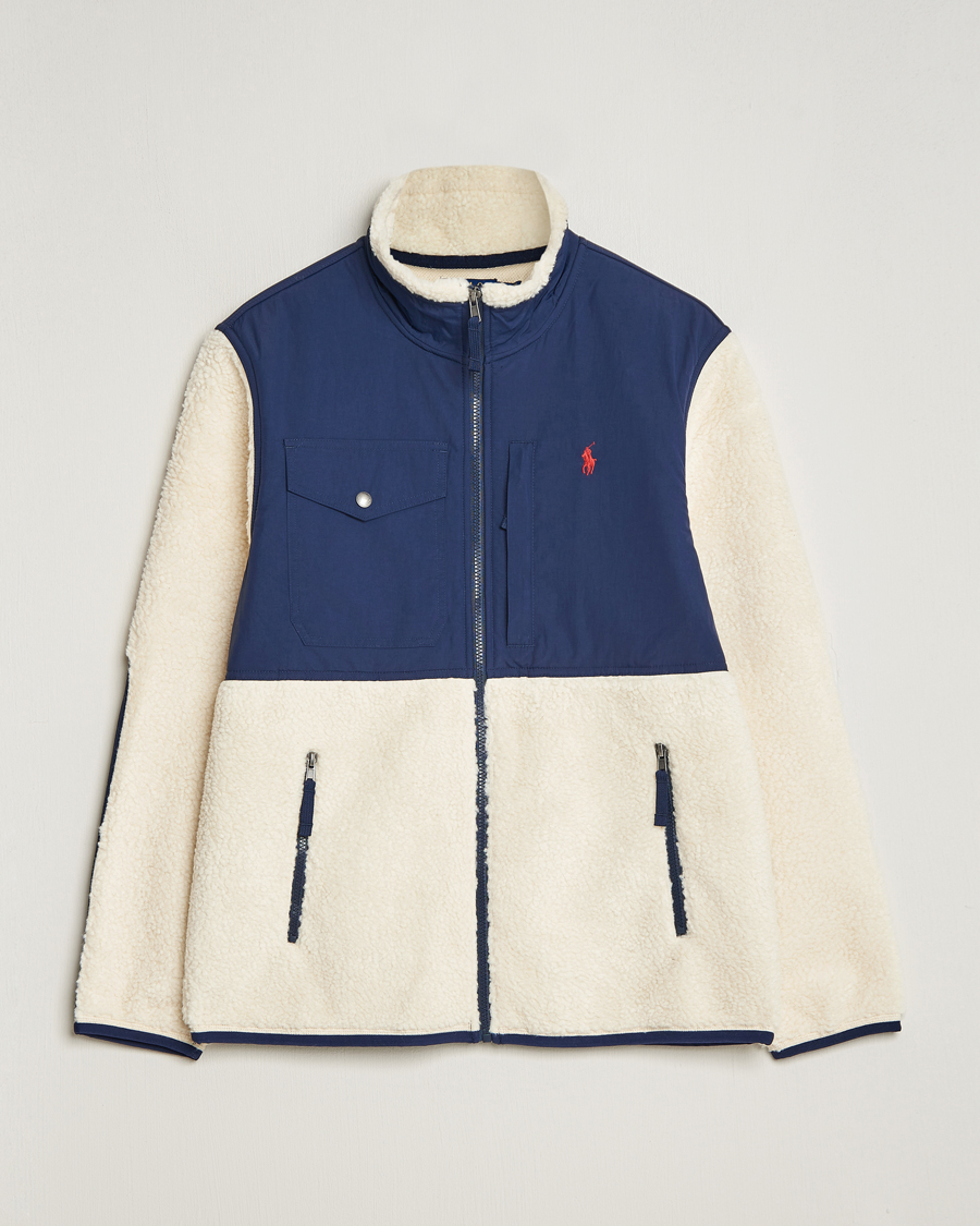 Heren |  | Polo Ralph Lauren | Bonded Sherpa Full Zip Sweater Cream/Newport Navy