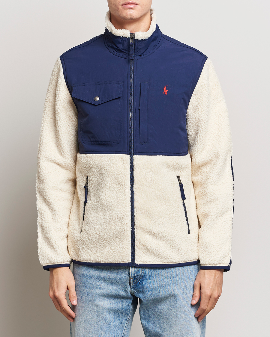 Heren |  | Polo Ralph Lauren | Bonded Sherpa Full Zip Sweater Cream/Newport Navy
