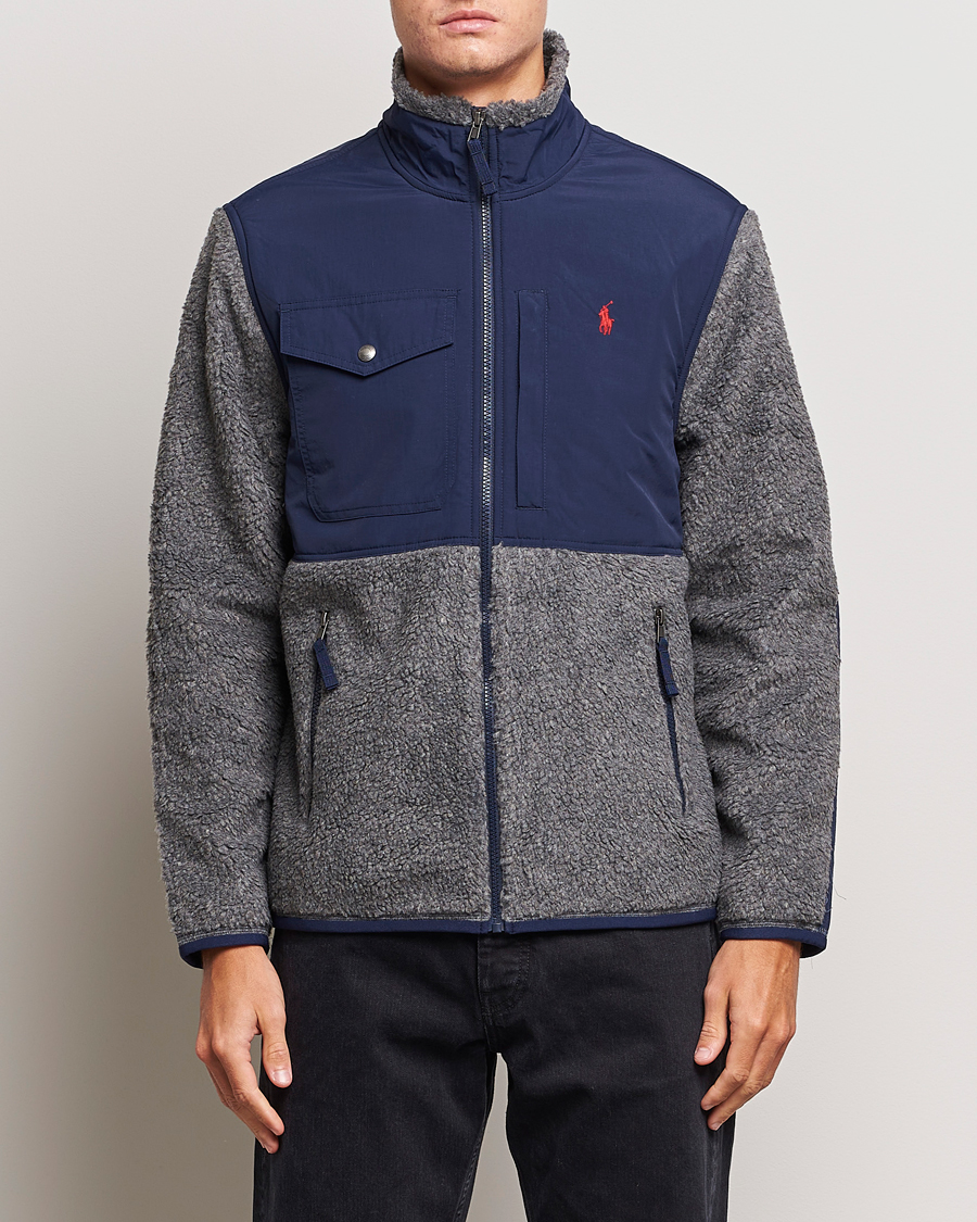 Heren | Truien | Polo Ralph Lauren | Bonded Sherpa Full Zip Sweater Grey/Newport Navy