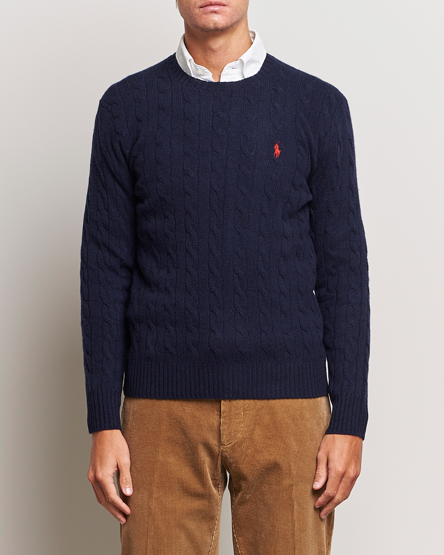 Heren |  | Polo Ralph Lauren | Wool/Cashmere Cable Crew Neck Pullover Hunter Navy