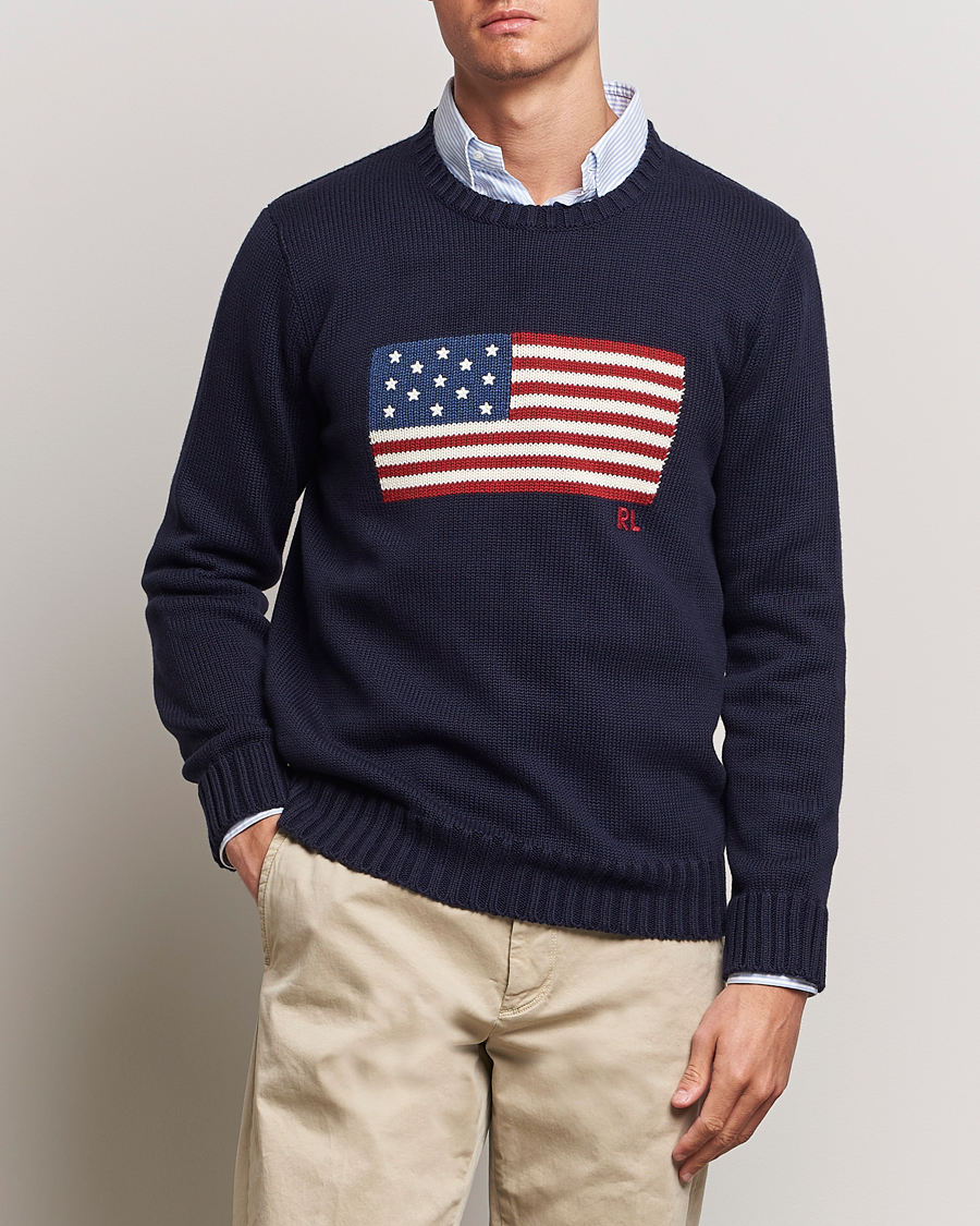 Heren | Only Polo | Polo Ralph Lauren | Cotton Knitted Flag Sweater Hunter Navy