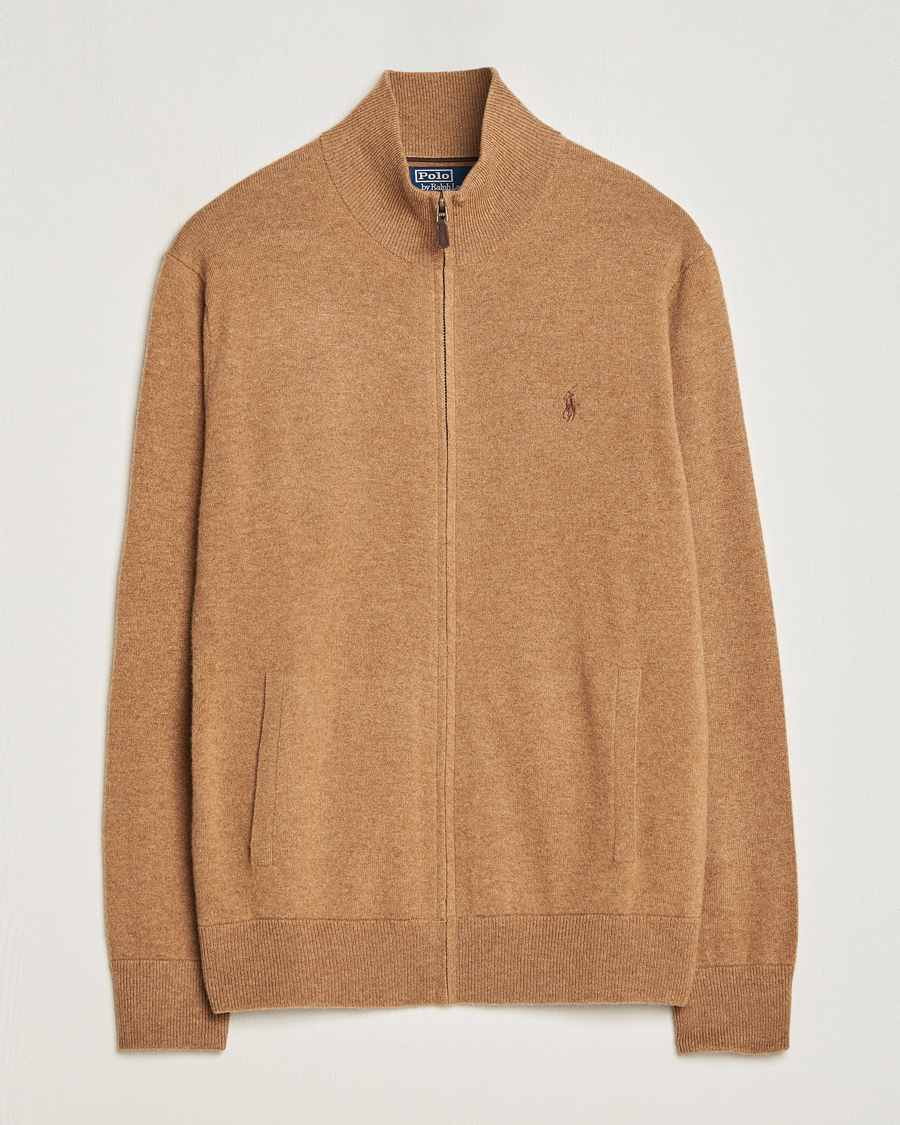 Heren | Truien | Polo Ralph Lauren | Merino Knitted Full Zip Sweater Latte Brown Heather