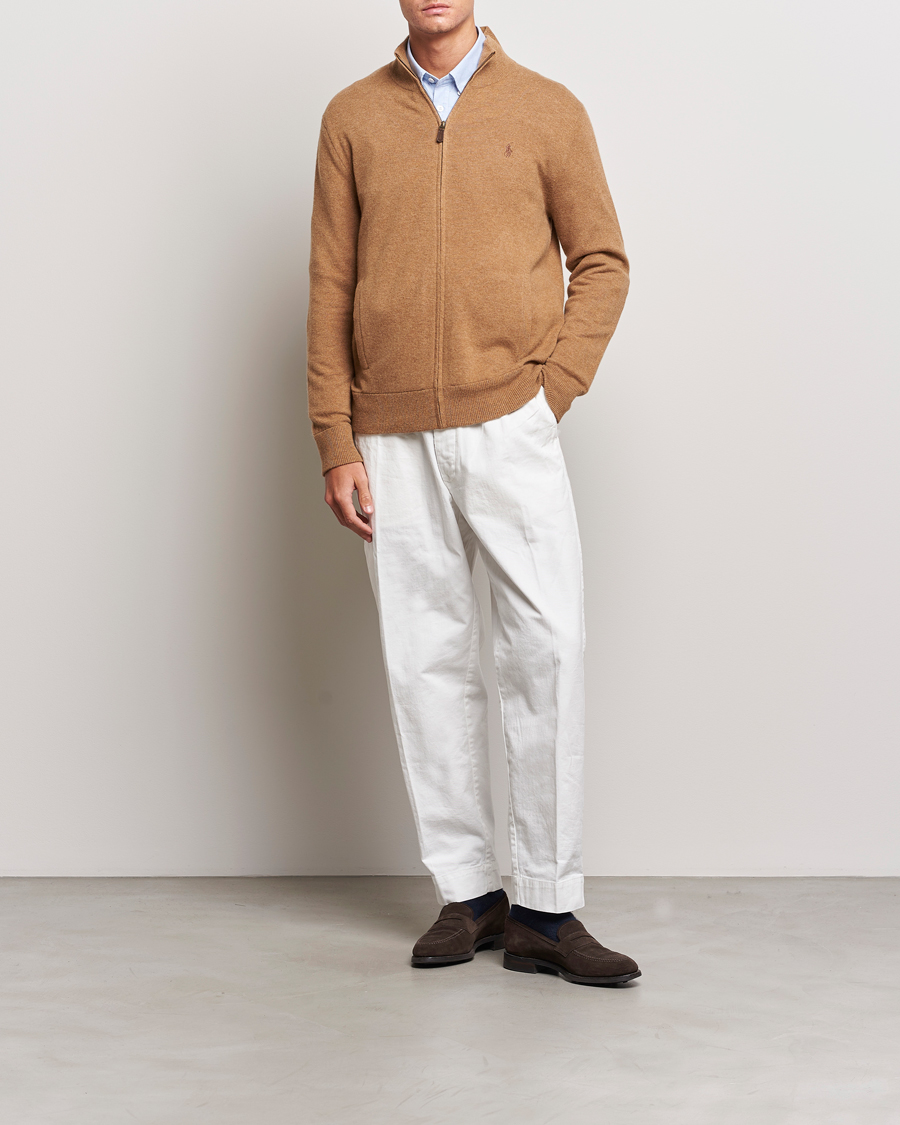 Heren | Truien | Polo Ralph Lauren | Merino Knitted Full Zip Sweater Latte Brown Heather