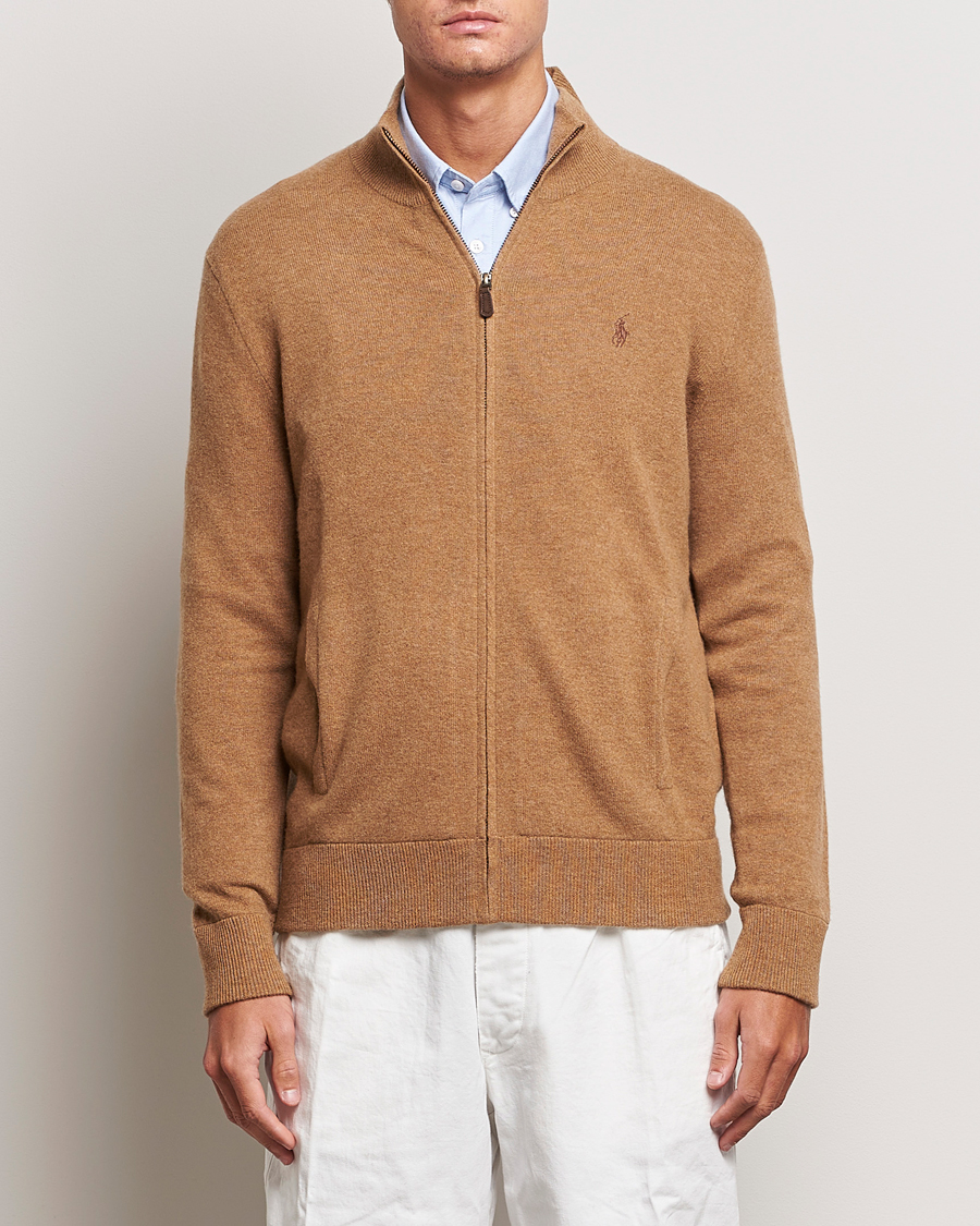 Heren | Truien | Polo Ralph Lauren | Merino Knitted Full Zip Sweater Latte Brown Heather
