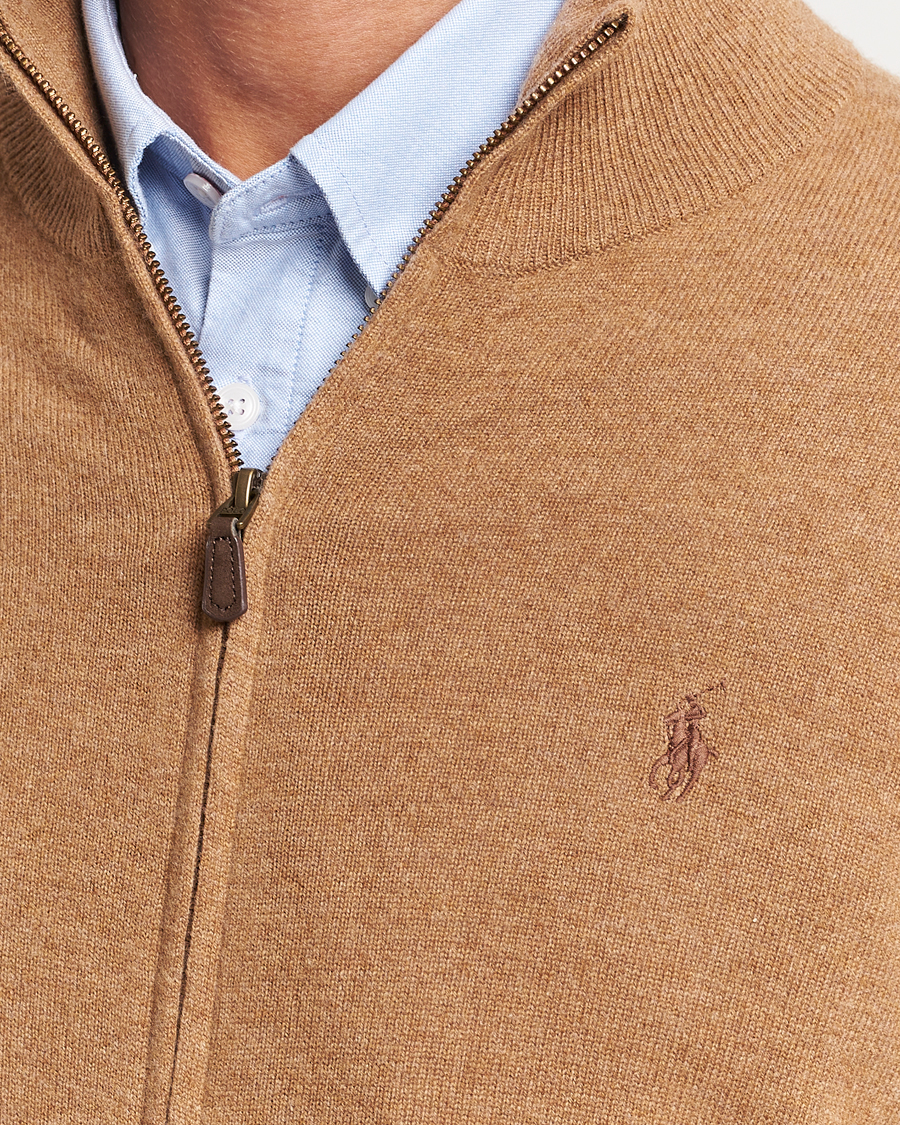Heren | Truien | Polo Ralph Lauren | Merino Knitted Full Zip Sweater Latte Brown Heather