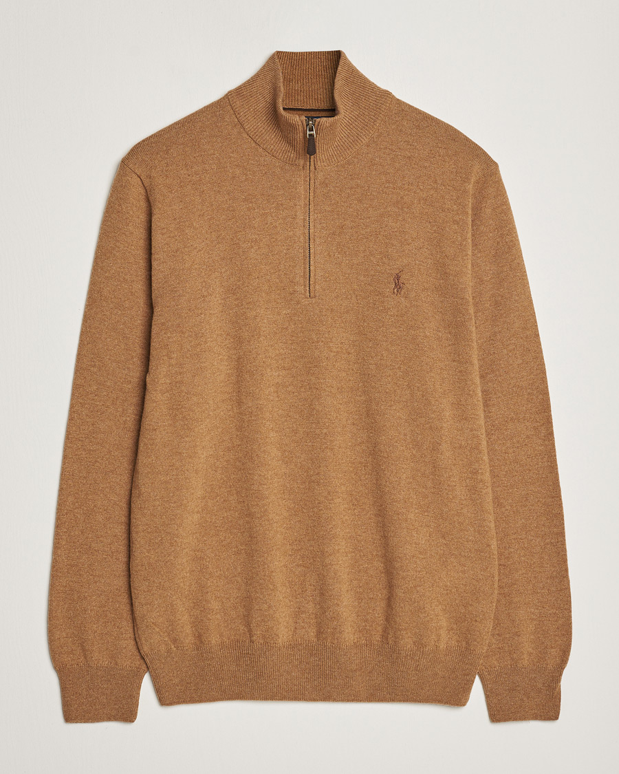 Heren | Truien | Polo Ralph Lauren | Merino Knitted Half Zip Sweater Latte Brown Heather
