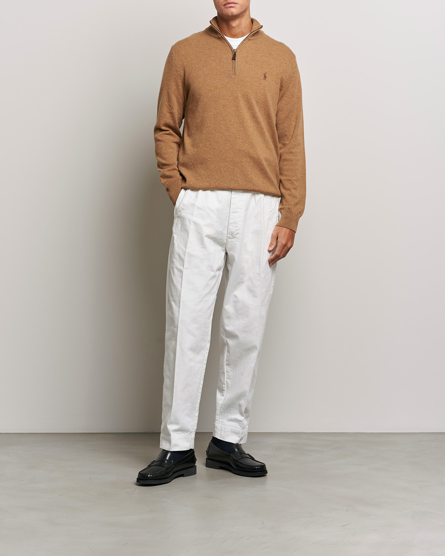 Heren | Truien | Polo Ralph Lauren | Merino Knitted Half Zip Sweater Latte Brown Heather