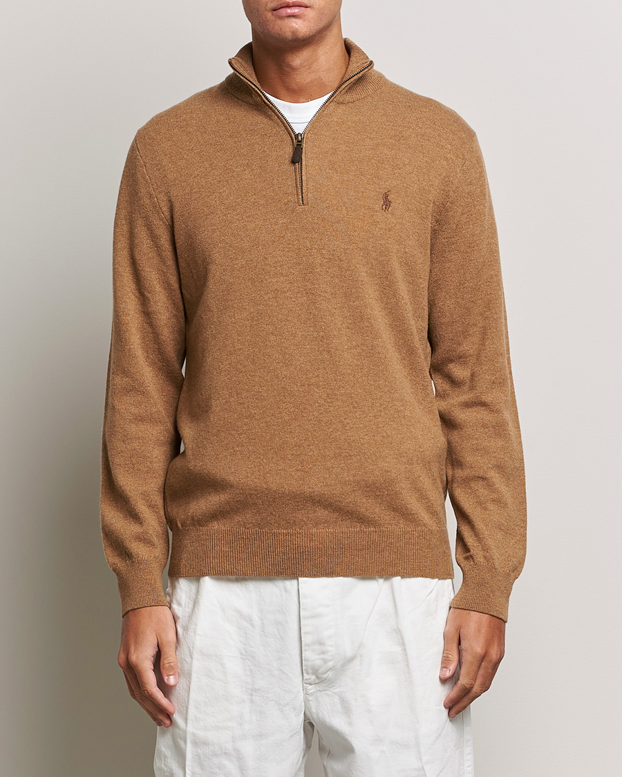Heren | Truien | Polo Ralph Lauren | Merino Knitted Half Zip Sweater Latte Brown Heather