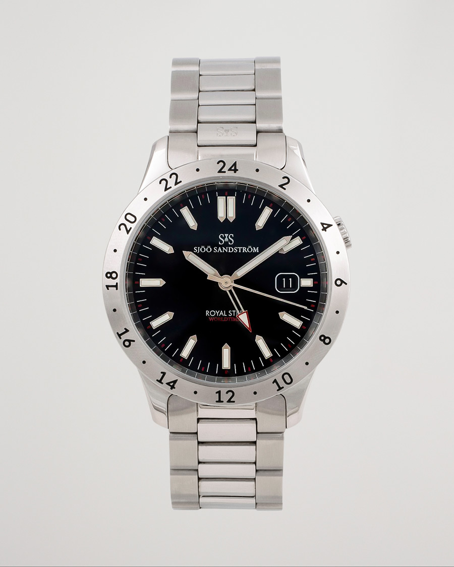 Heren | Sjöö Sandström Pre-Owned Royal Steel Worldstimer 41mm SS-1841-WT Steel Black | Sjöö Sandström Pre-Owned | Royal Steel Worldstimer 41mm SS-1841-WT Steel Black