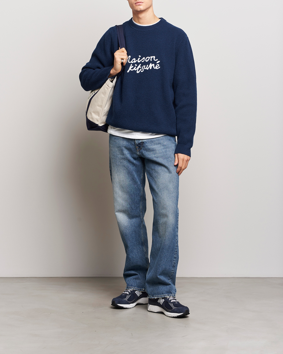 Heren | Truien | Maison Kitsuné | Handwriting Wool Crew Neck Sweater Ink Blue