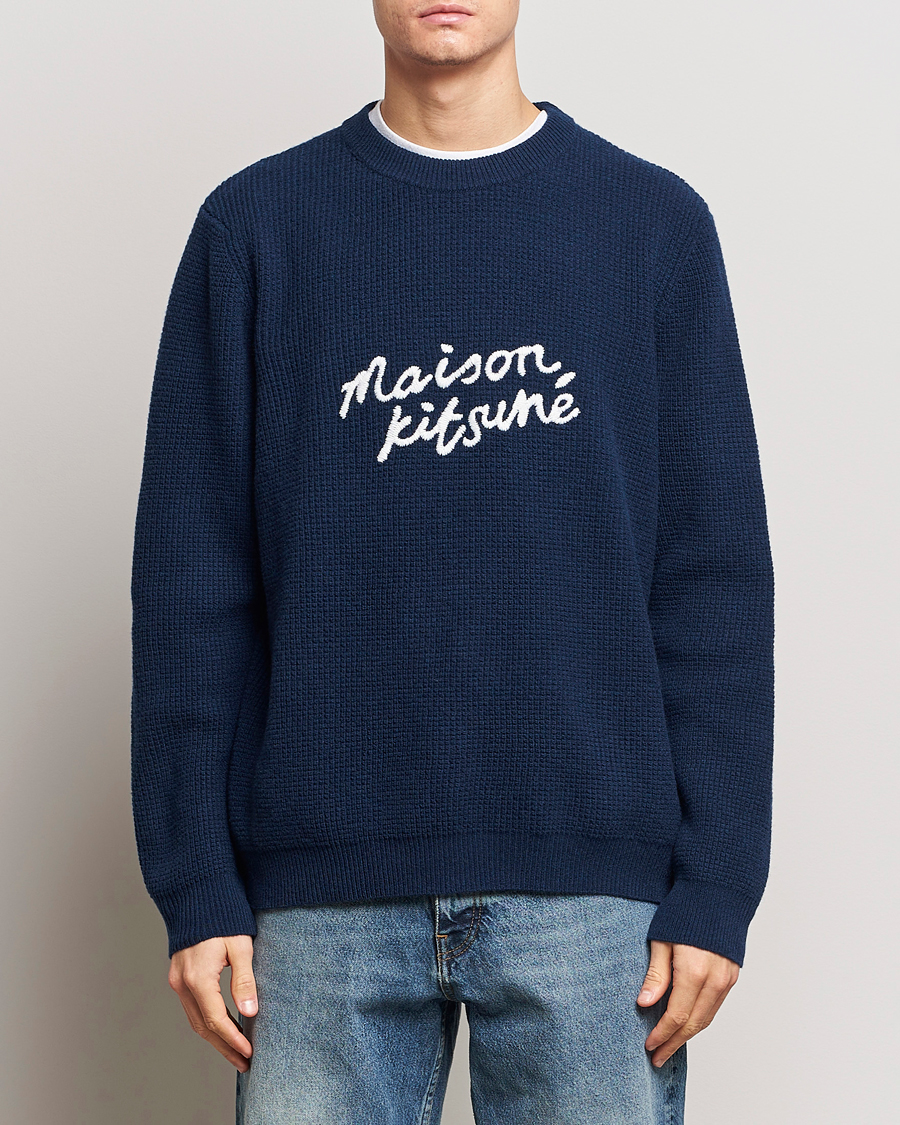 Heren | Truien | Maison Kitsuné | Handwriting Wool Crew Neck Sweater Ink Blue
