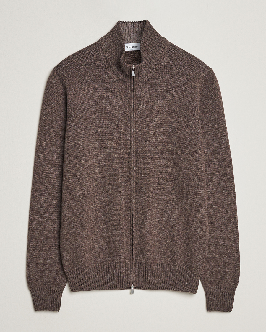 Heren | Truien | Gran Sasso | Wool/Cashmere Full Zip Brown Melange