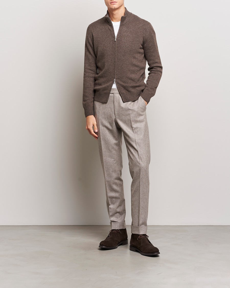 Heren | Truien | Gran Sasso | Wool/Cashmere Full Zip Brown Melange