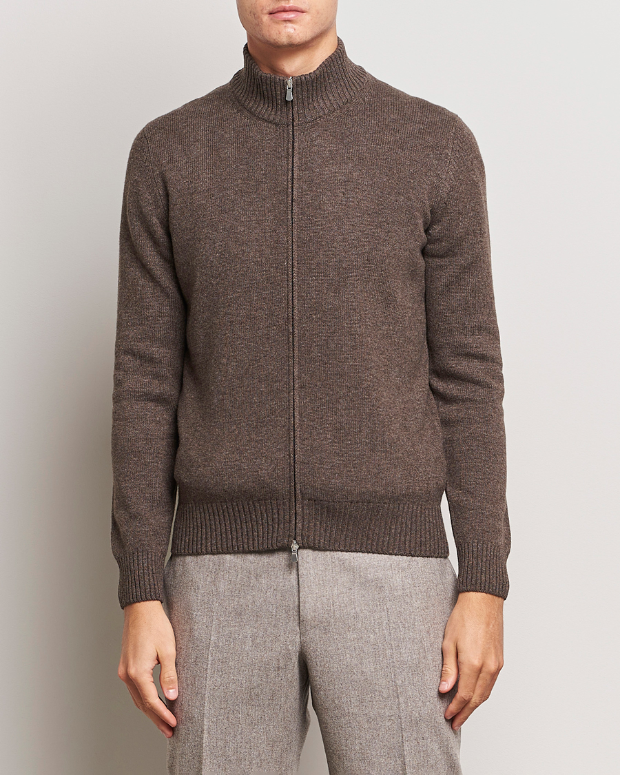 Heren | Truien | Gran Sasso | Wool/Cashmere Full Zip Brown Melange