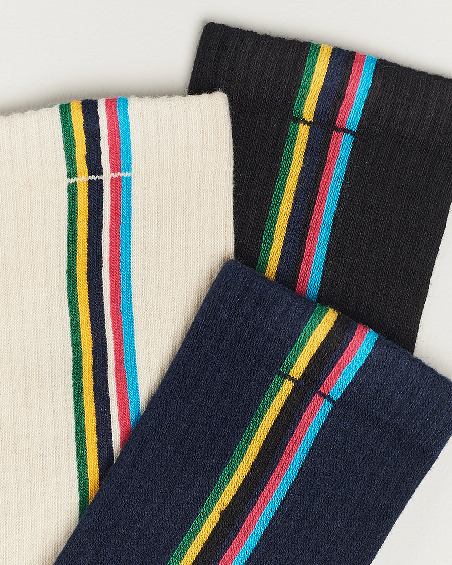 Heren | Ondergoed | PS Paul Smith | 3-Pack Striped Socks Black/Navy/White