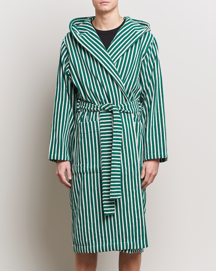 Heren | Kleding | Tekla | Organic Terry Hooded Bathrobe Teal Green Stripes