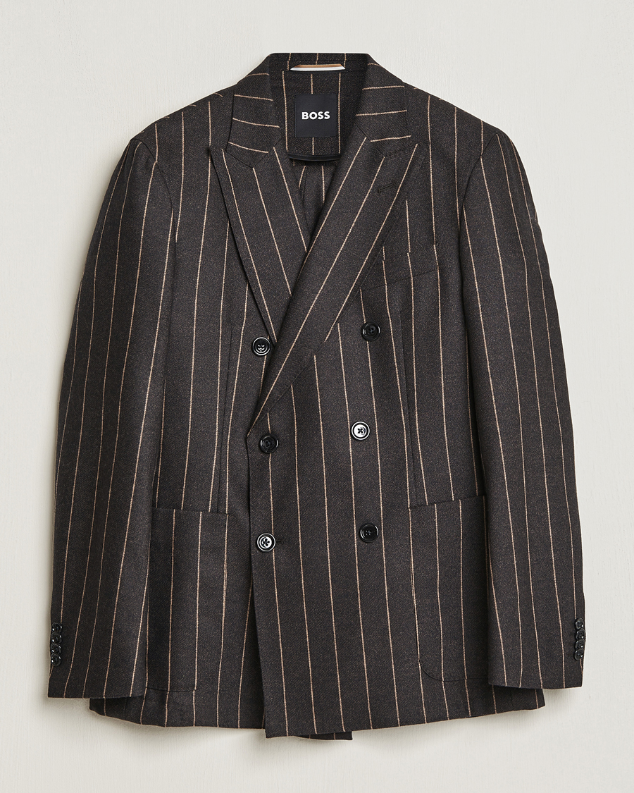 Heren | Pakken | BOSS BLACK | Huge Double Breasted Pinstripe Suit Dark Brown