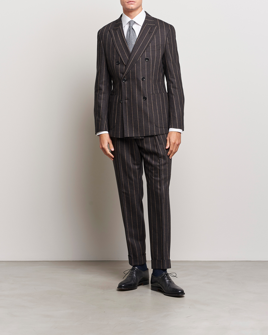 Heren | Pakken | BOSS BLACK | Huge Double Breasted Pinstripe Suit Dark Brown