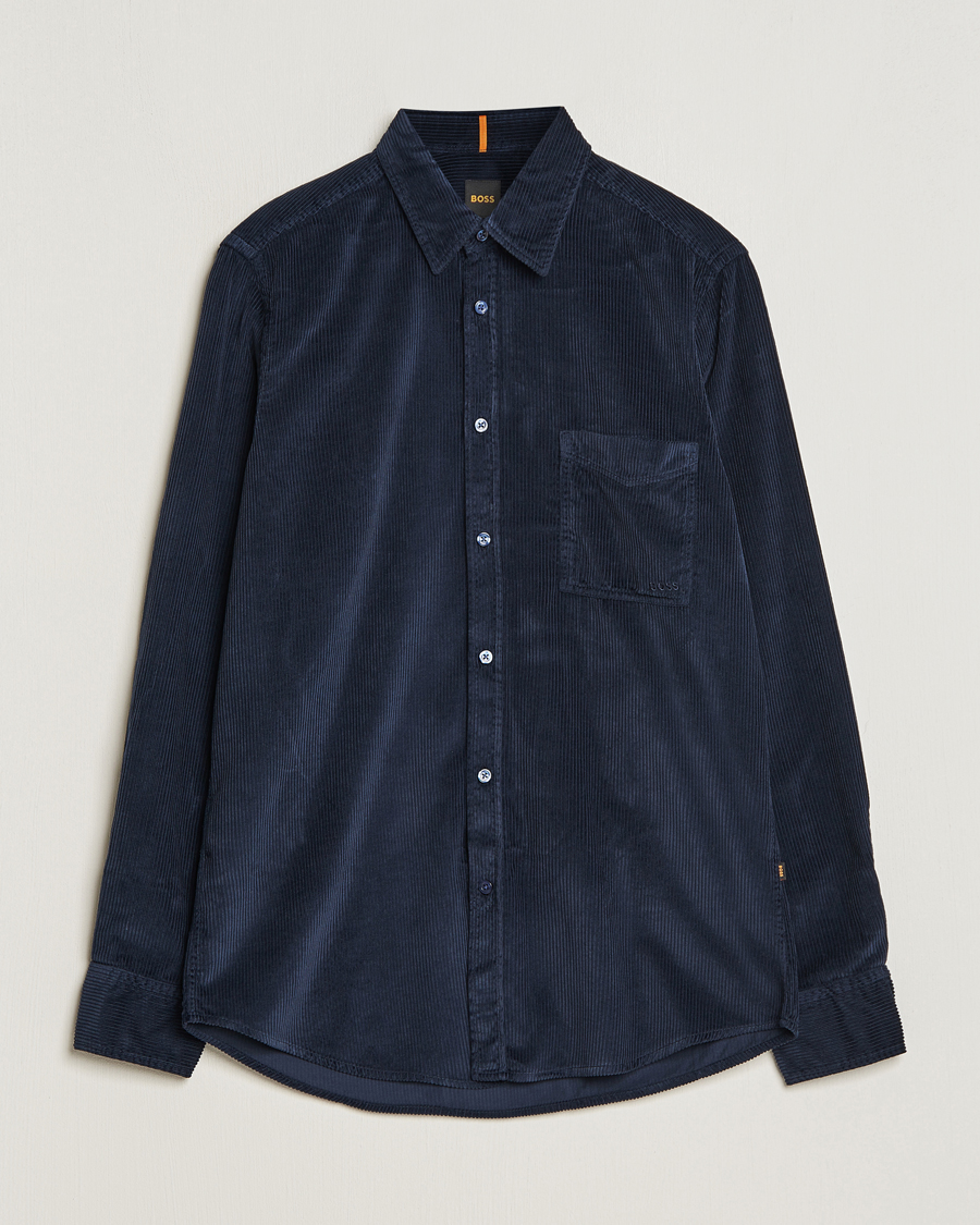 Heren | Overhemden | BOSS ORANGE | Relegant Corduroy Shirt Dark Blue