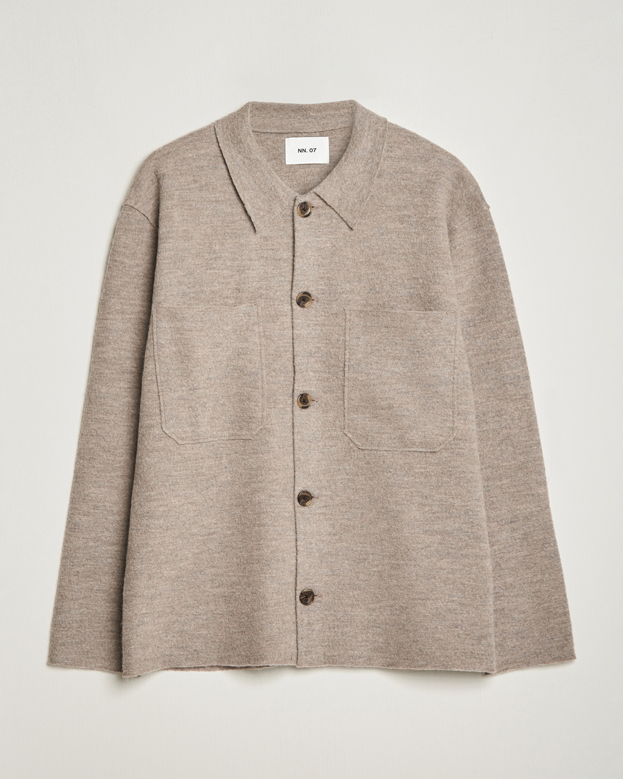 Heren | Truien | NN07 | Jonas Boiled Wool Cardigan Khaki Beige