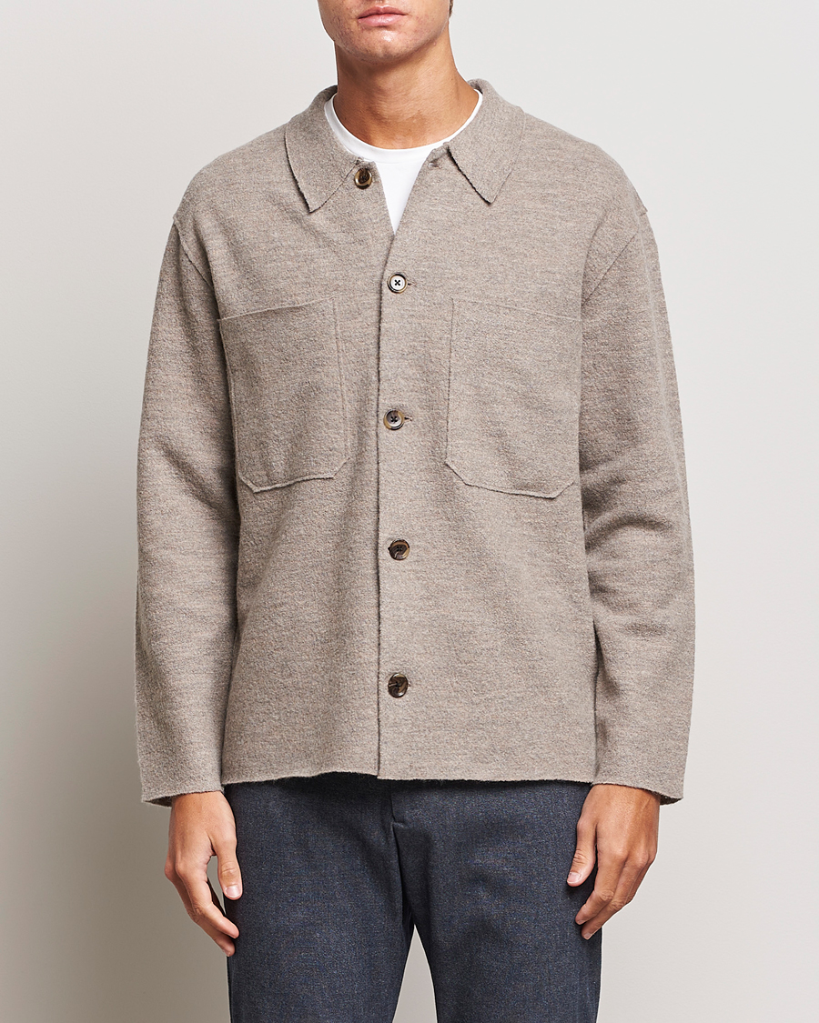 Heren | Truien | NN07 | Jonas Boiled Wool Cardigan Khaki Beige