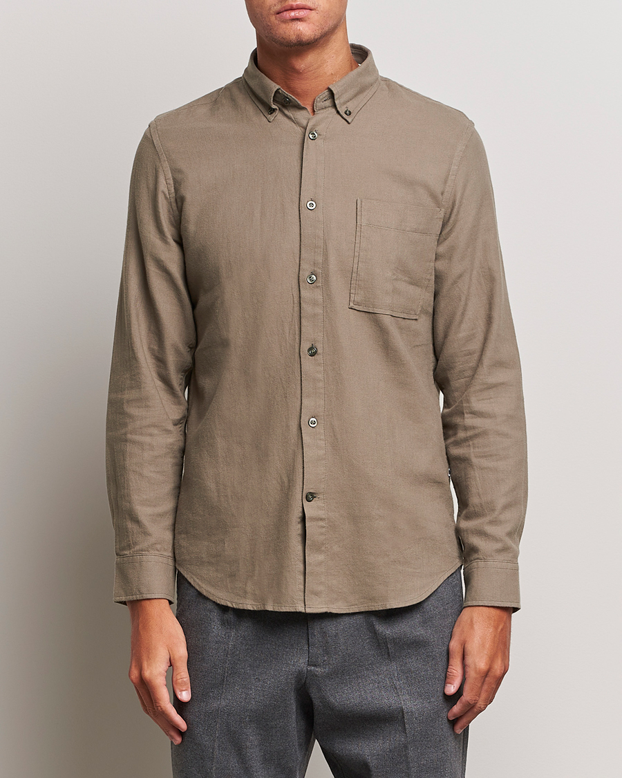 Heren |  | NN07 | Arne Brushed Flannel Shirt Dark Clay