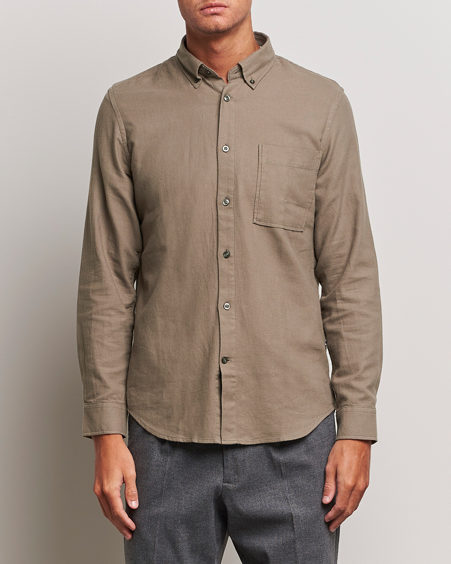 Heren | Overhemden | NN07 | Arne Brushed Flannel Shirt Dark Clay