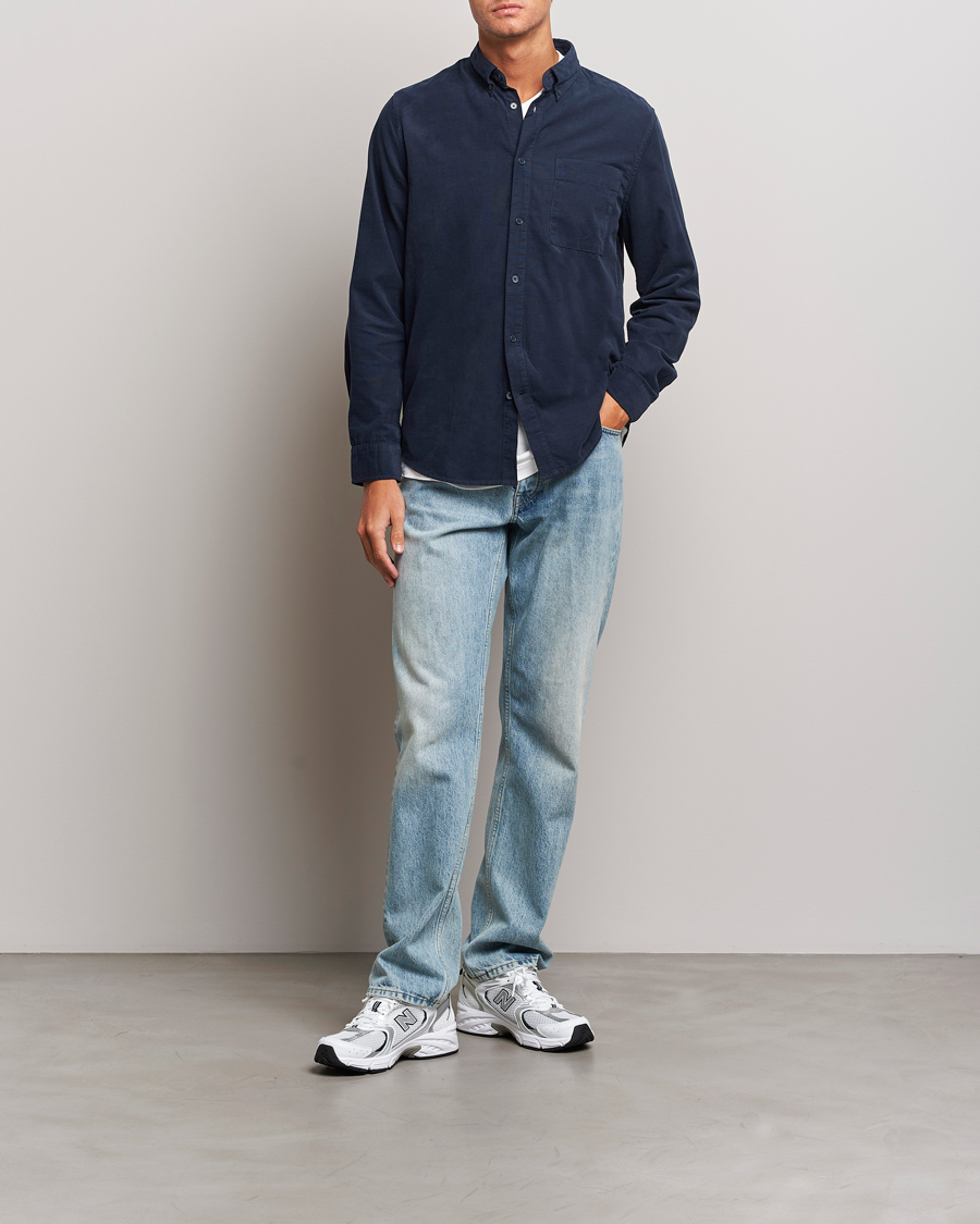 Heren | Overhemden | NN07 | Arne Baby Cord Shirt Navy Blue