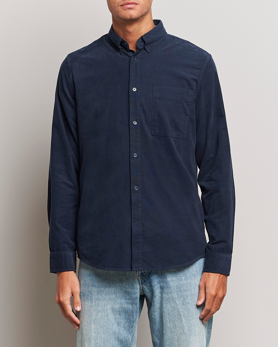 Heren | Overhemden | NN07 | Arne Baby Cord Shirt Navy Blue