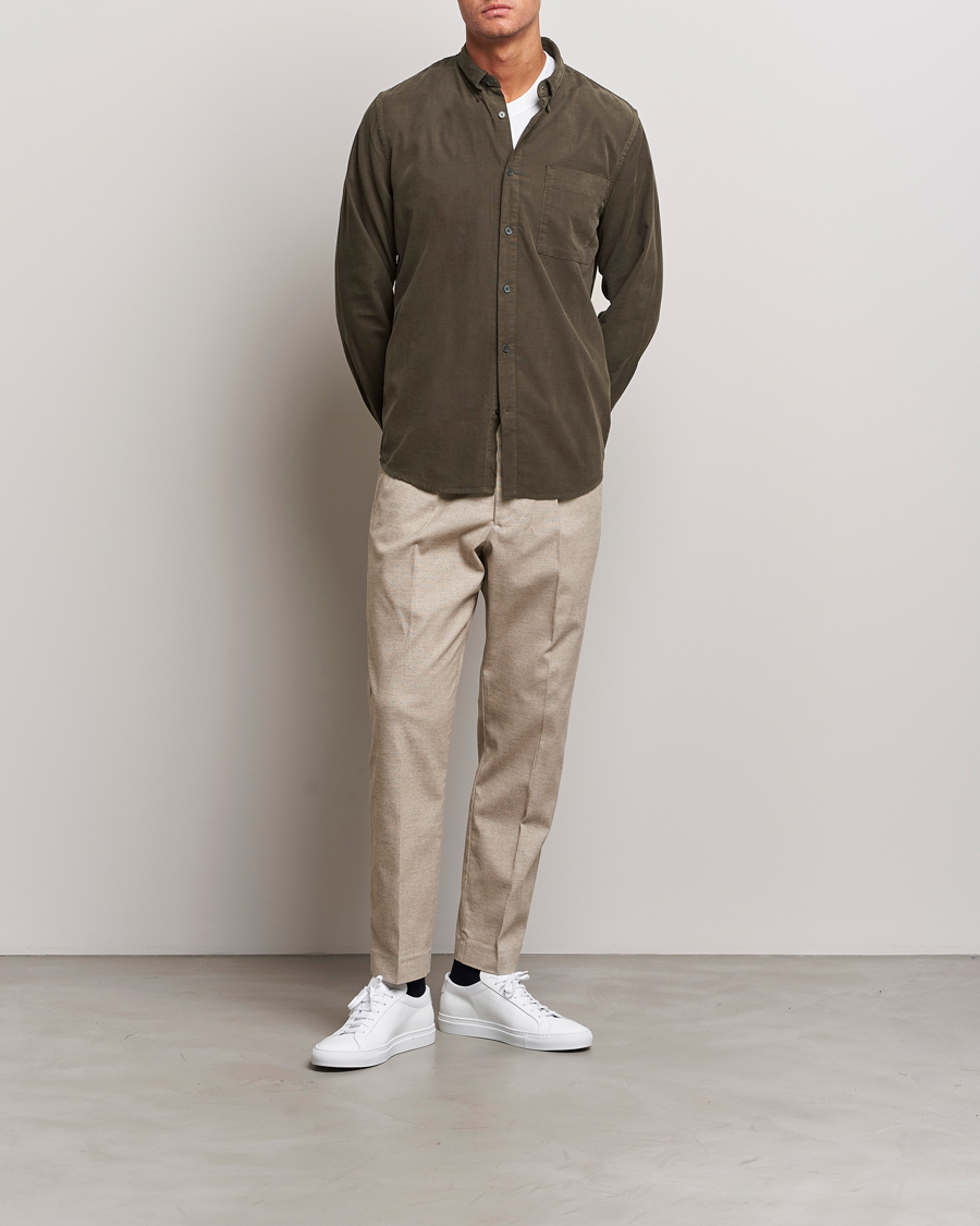 Heren | Overhemden | NN07 | Arne Baby Cord Shirt Dark Army
