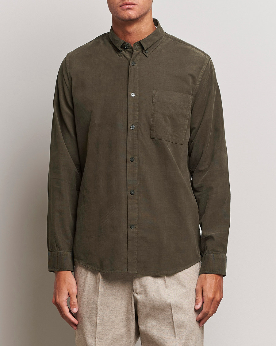 Heren | Overhemden | NN07 | Arne Baby Cord Shirt Dark Army
