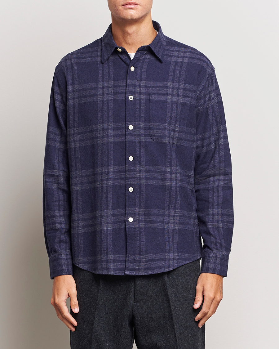 Heren | NN07 | NN07 | Deon Brushed Flannel Checked Shirt Navy Blue