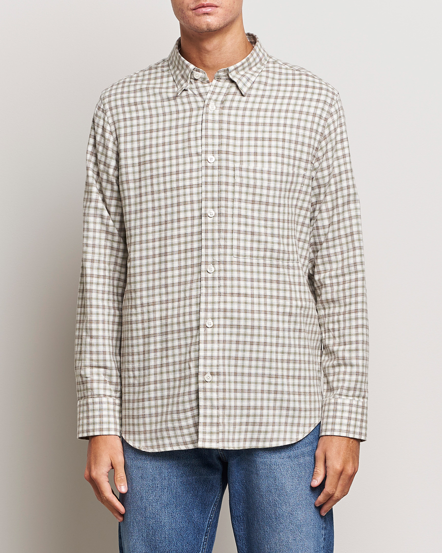 Heren |  | NN07 | Cohen Brushed Flannel Checked Shirt Green/Cream