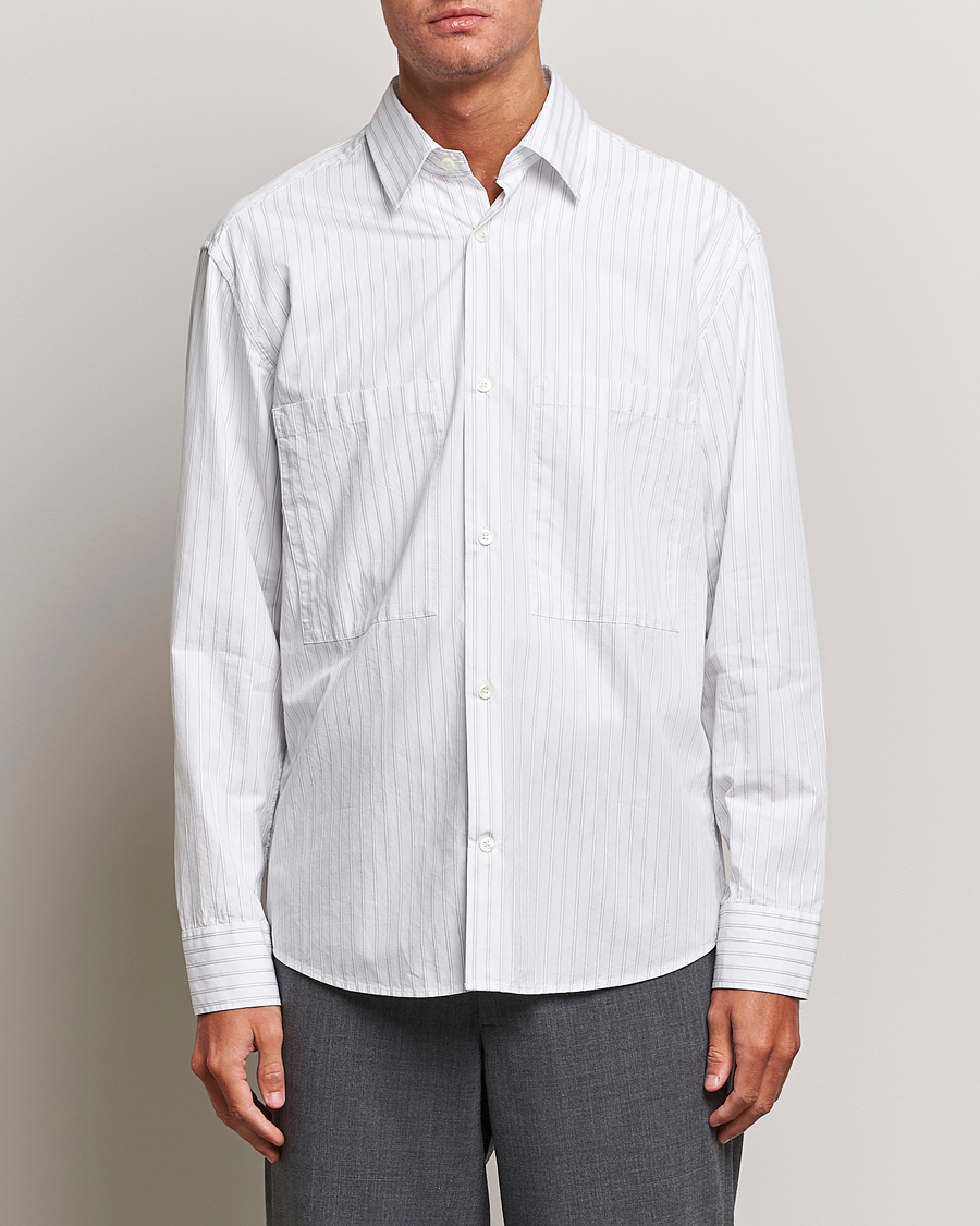 Heren | NN07 | NN07 | Freddie Poplin Striped Shirt White/Black