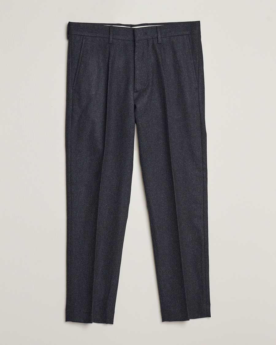 Heren | Broeken | NN07 | Bill Brushed Flannel Pleated Trousers Navy Blue