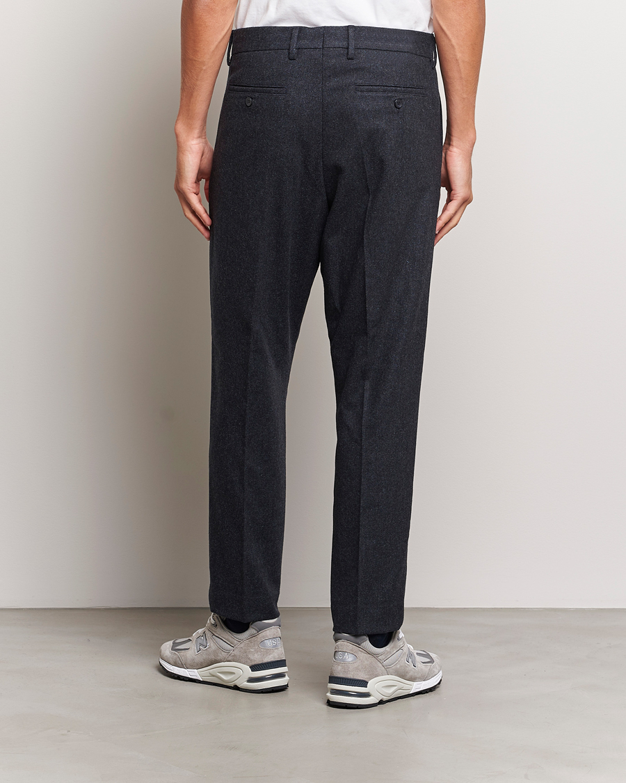 Heren | Broeken | NN07 | Bill Brushed Flannel Pleated Trousers Navy Blue