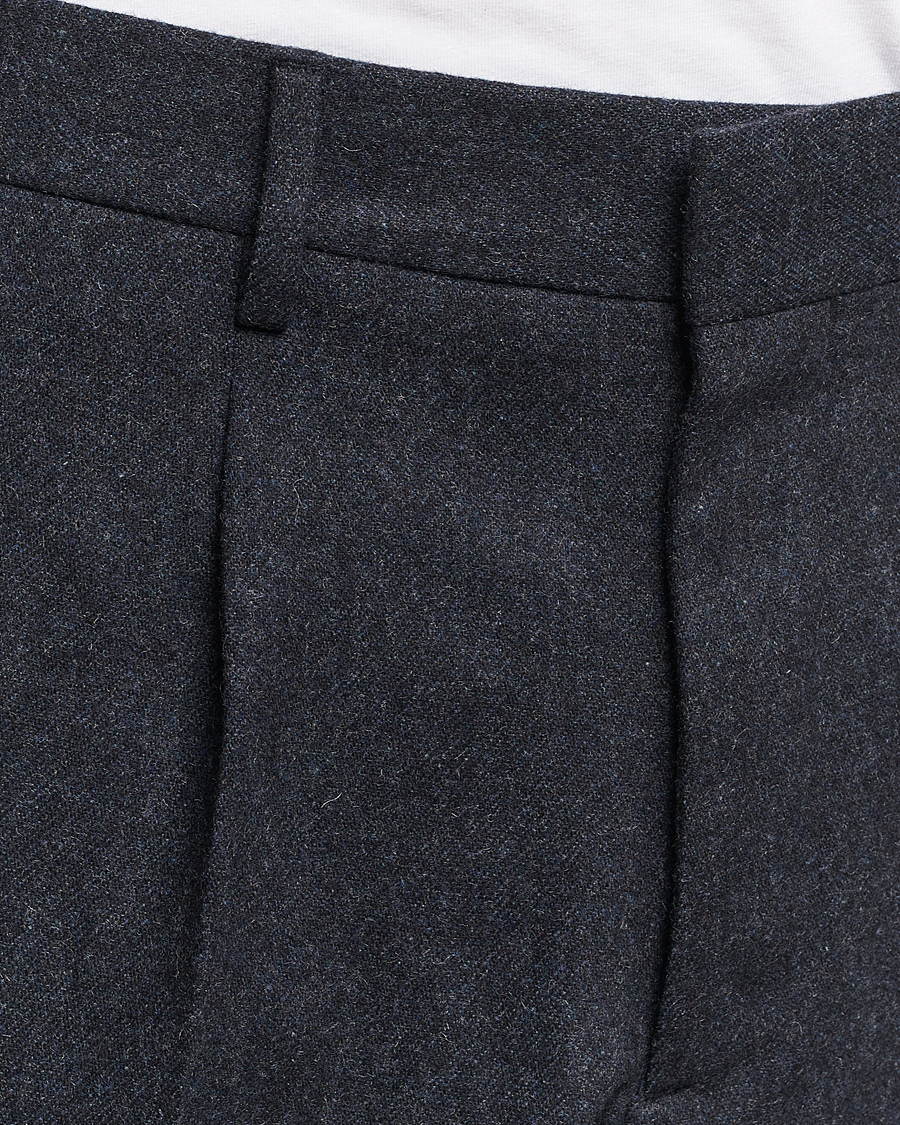 Heren | Broeken | NN07 | Bill Brushed Flannel Pleated Trousers Navy Blue