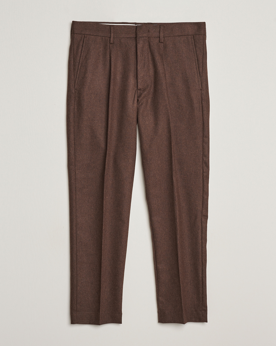 Heren |  | NN07 | Bill Brushed Flannel Pleated Trousers Demitasse Brown