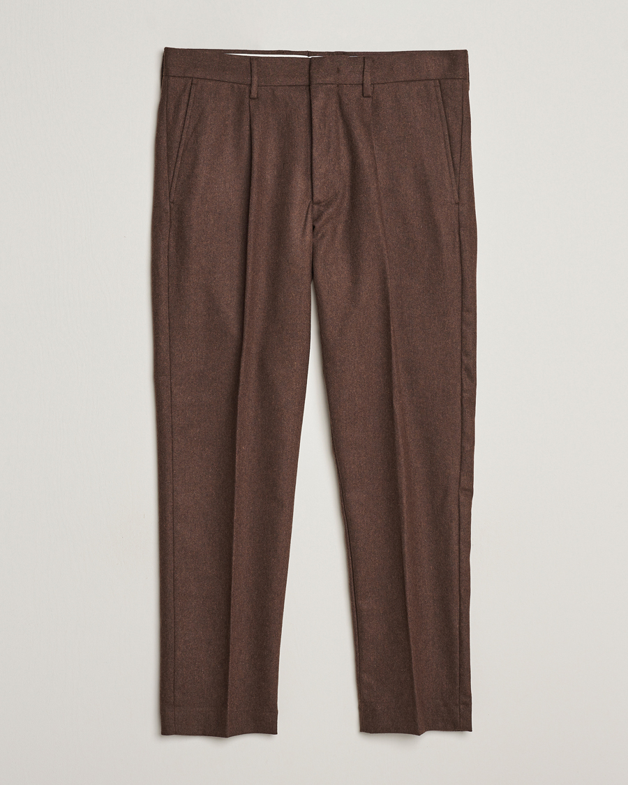 Heren | Broeken | NN07 | Bill Brushed Flannel Pleated Trousers Demitasse Brown