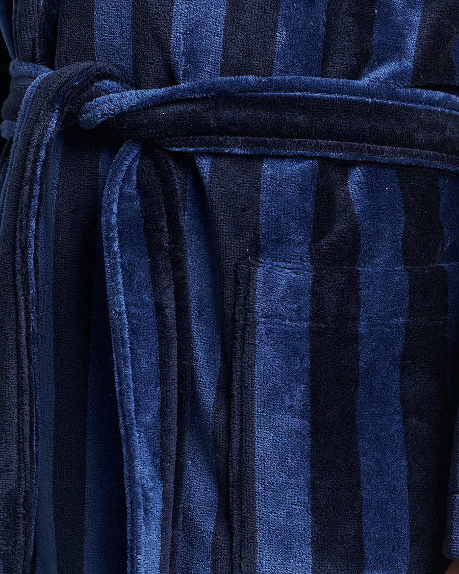 Heren | Pyjama's en gewaden | Derek Rose | Striped Cotton Velour Gown Navy