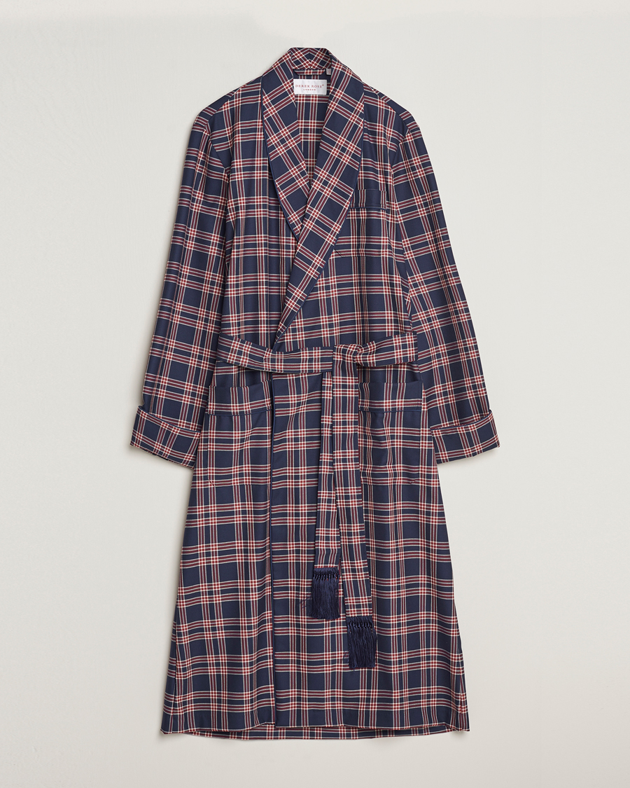 Heren | Pyjama's en gewaden | Derek Rose | Wool Checked Gown Navy