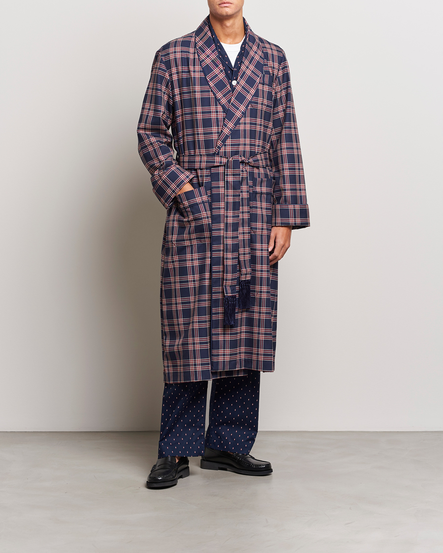 Heren | Pyjama's en gewaden | Derek Rose | Wool Checked Gown Navy