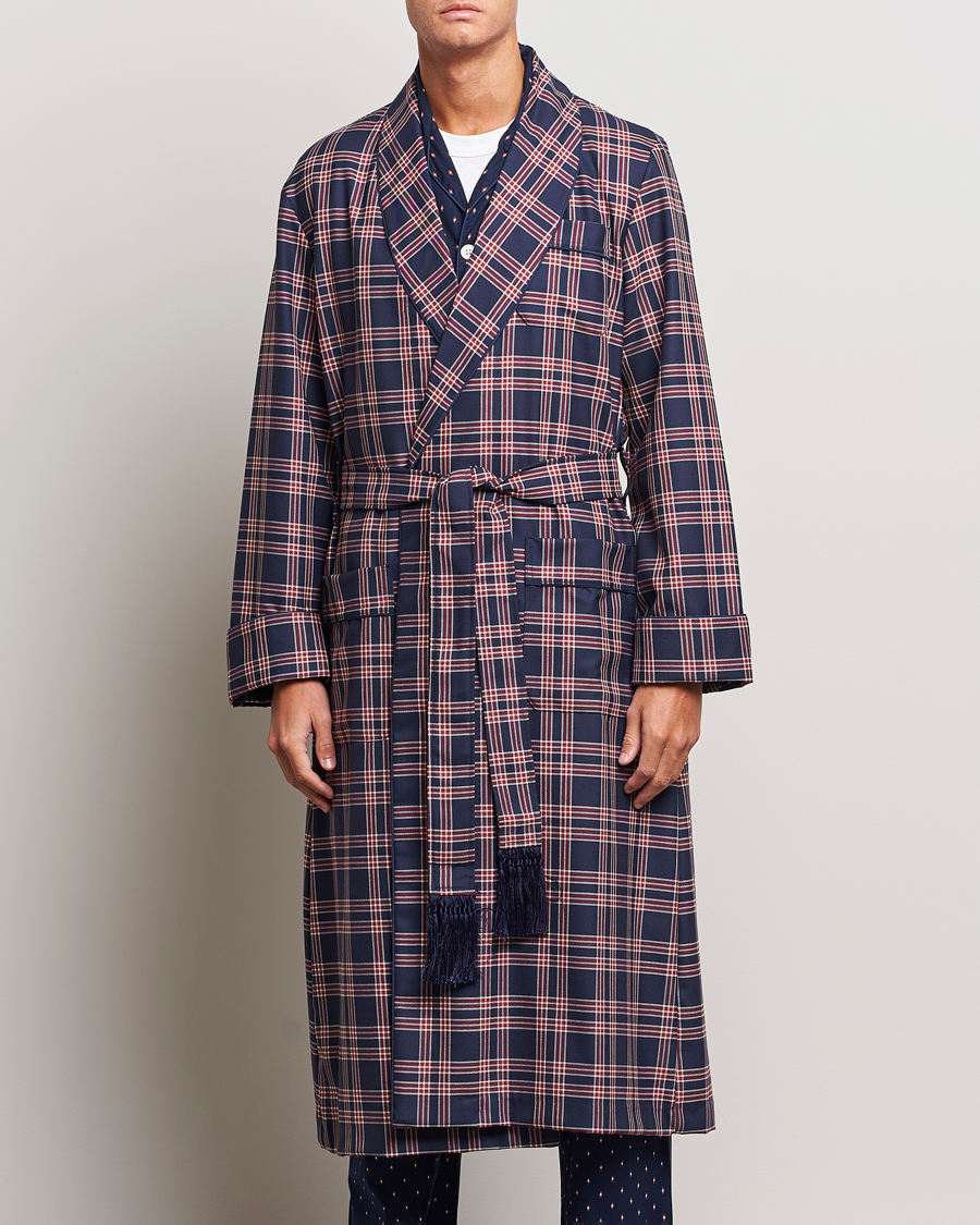 Heren | Pyjama's en gewaden | Derek Rose | Wool Checked Gown Navy