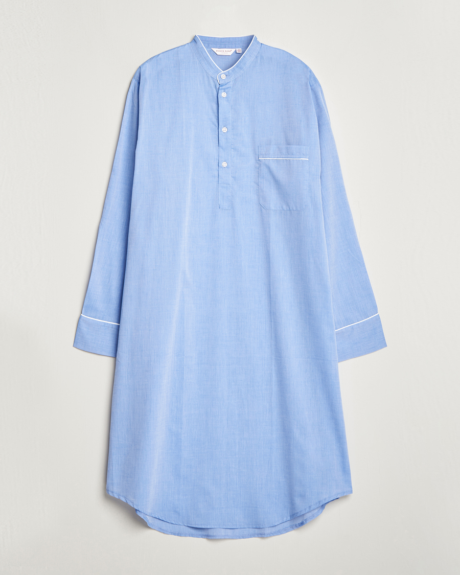 Heren | Pyjama's en gewaden | Derek Rose | Cotton Pullover Nightshirt Light Blue