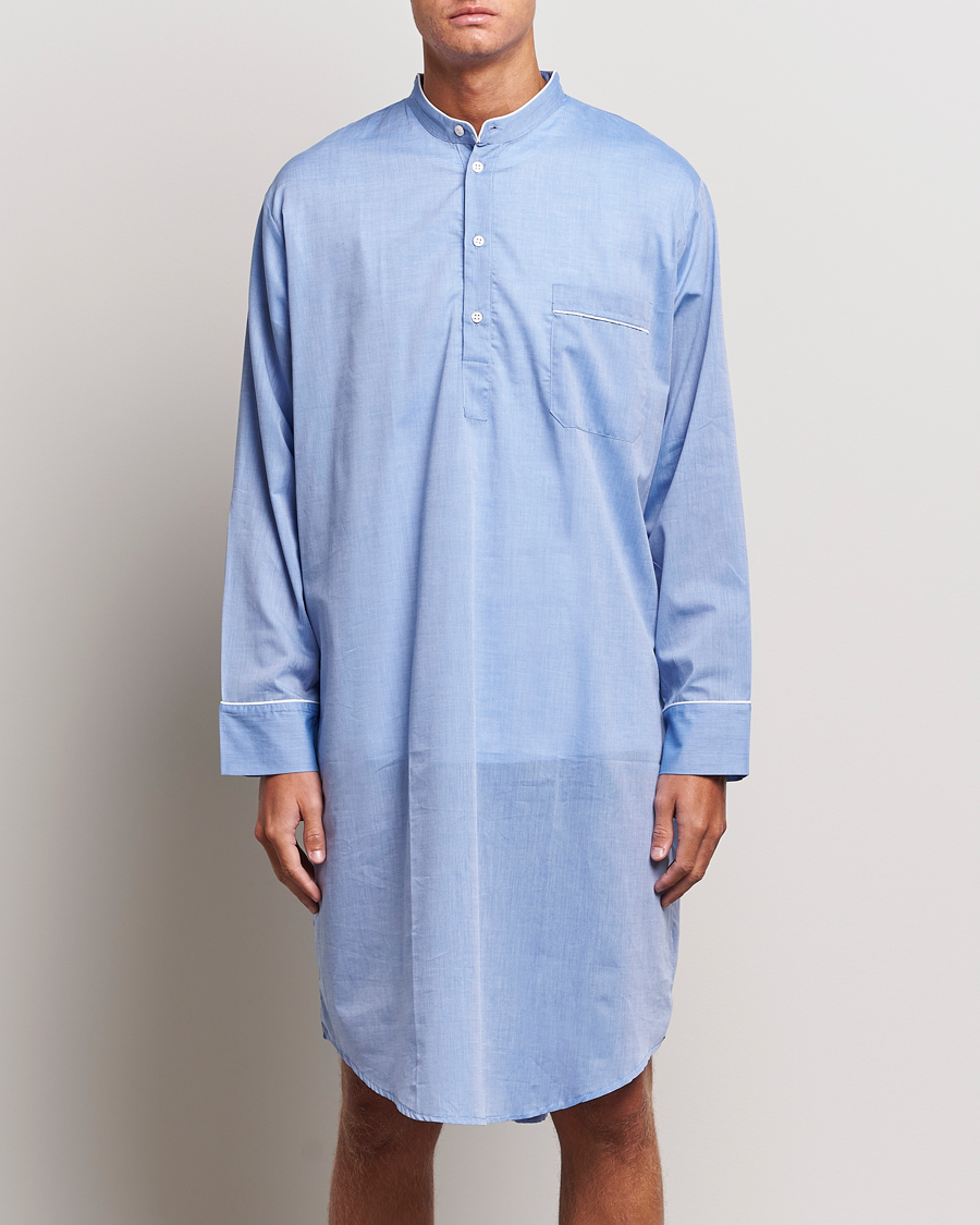 Heren | Pyjama's en gewaden | Derek Rose | Cotton Pullover Nightshirt Light Blue