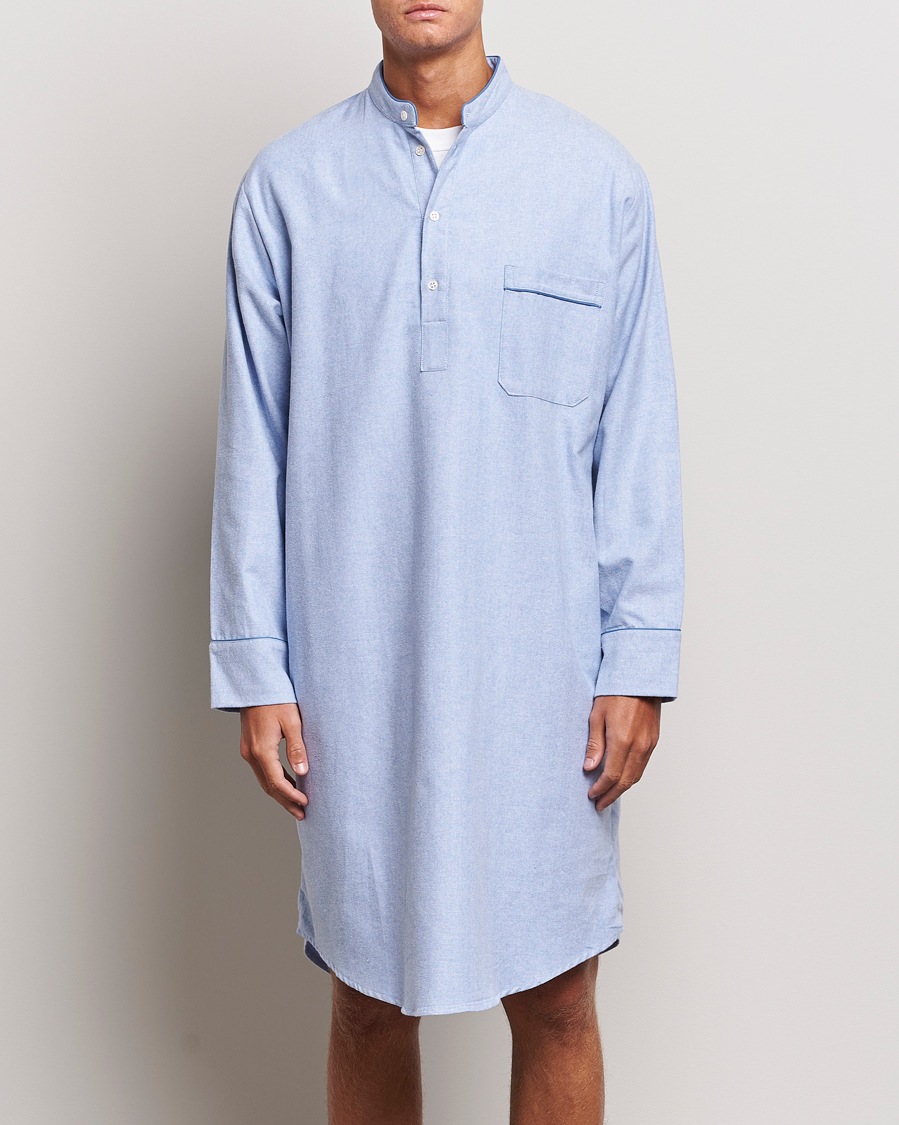 Heren | Pyjama's | Derek Rose | Cotton Pullover Nightshirt Light Blue