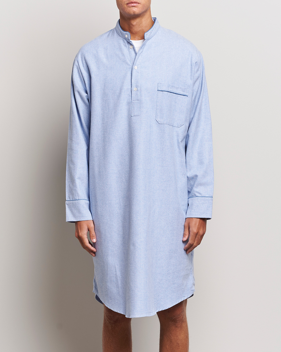 Heren | Best of British | Derek Rose | Cotton Pullover Nightshirt Light Blue