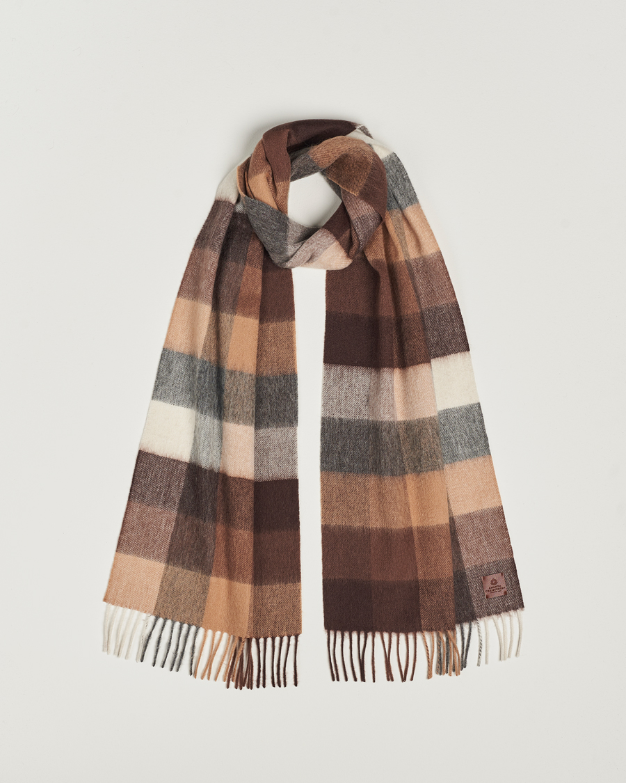 Heren | Amanda Christensen Merino Wool Block Check Scarf Brown Multi | Amanda Christensen | Merino Wool Block Check Scarf Brown Multi