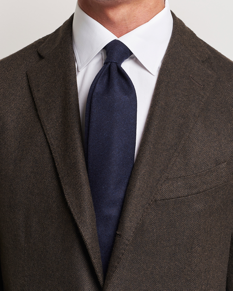 Heren | Amanda Christensen Wool Flannel 8cm Tie Navy | Amanda Christensen | Wool Flannel 8cm Tie Navy